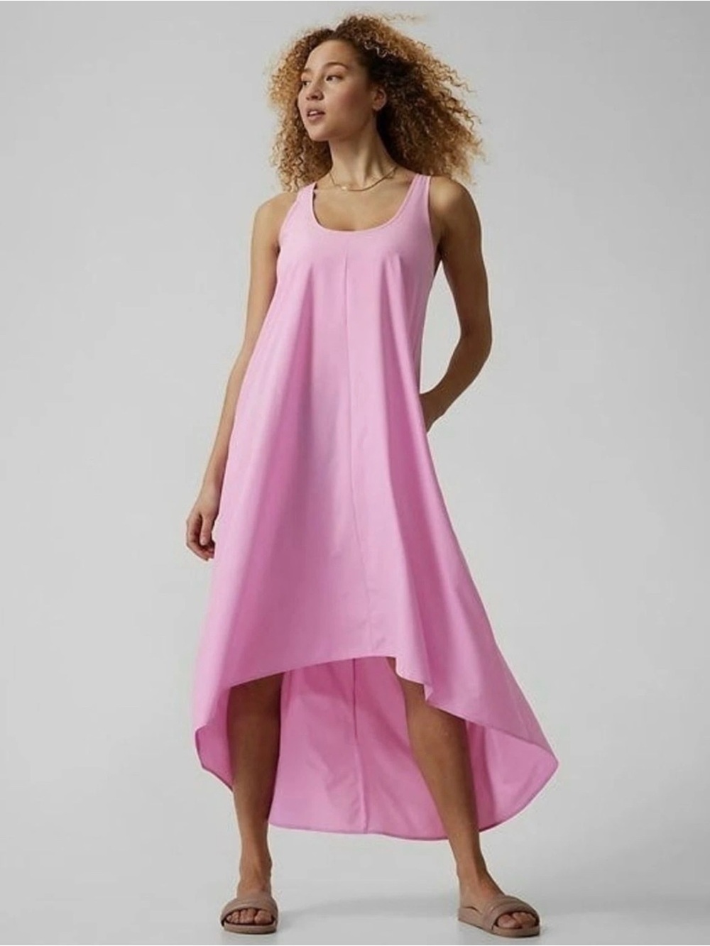 Athleta Pink Presidio High Low Sundress M/P Travel Scoop Neck Sleeveless Dress